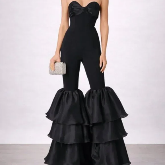 Strapless Black Ruffle Leg Jumpsuit - Picture 1 of 3
